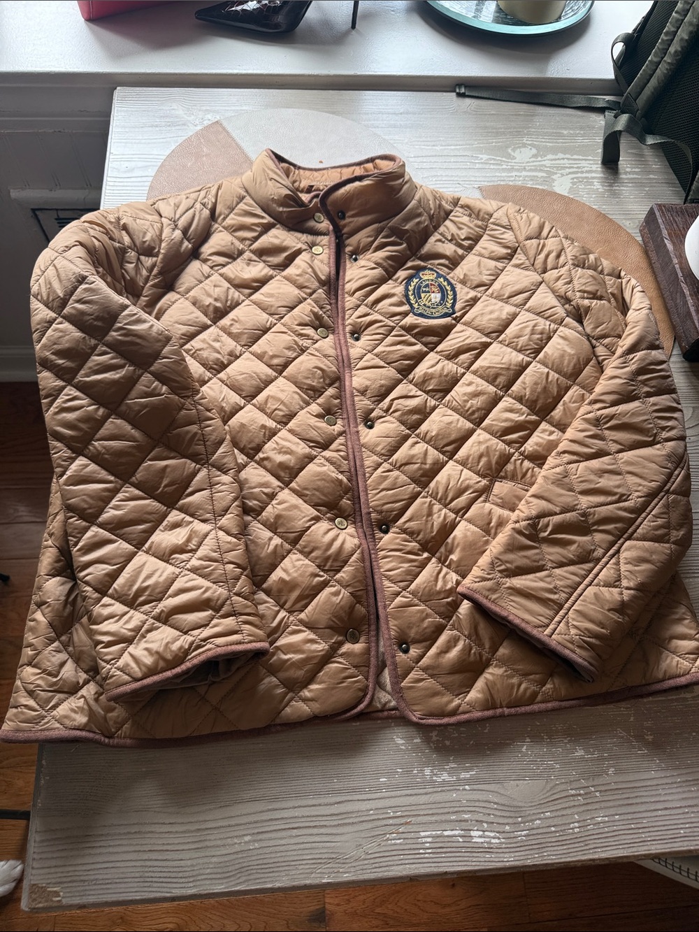 Ralph Lauren Quilted Tan Puffer Jacket with Cresr XL SIZE